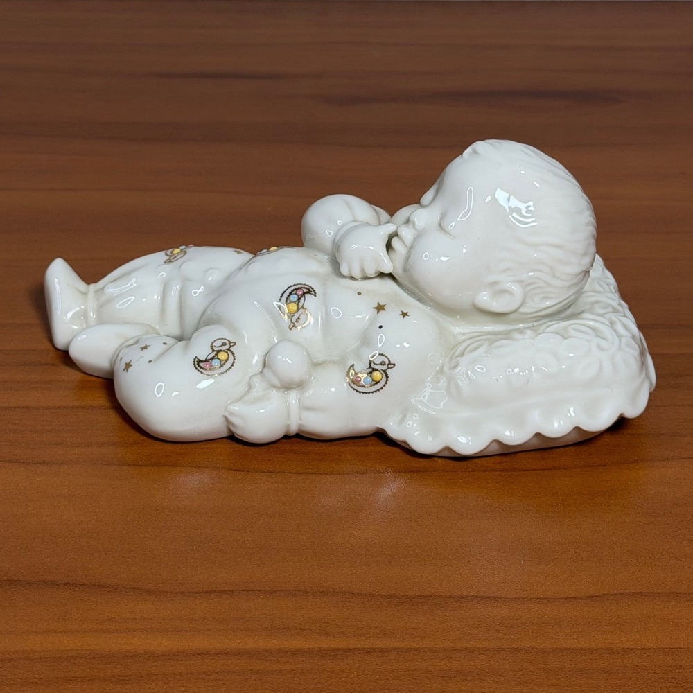 Lenox China Jewels Hush Little Baby Figurine Sleeping Infant Gold Star 1996 5.5"
